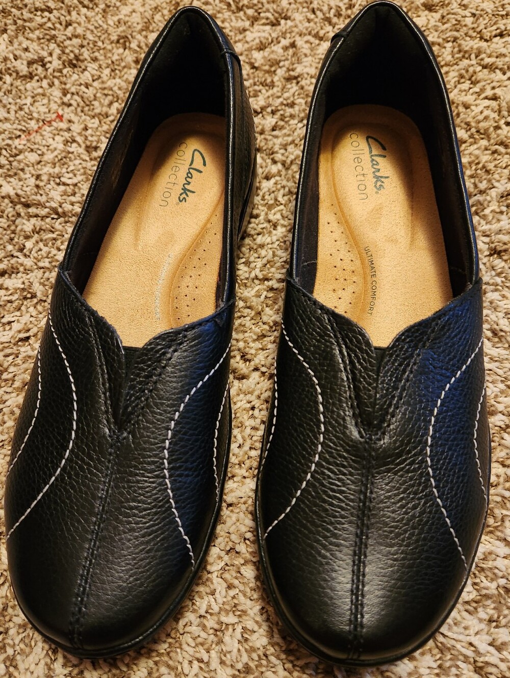 Clarks Cora Meadow Black Leather Slip-On Comfort Loafers - Size 8